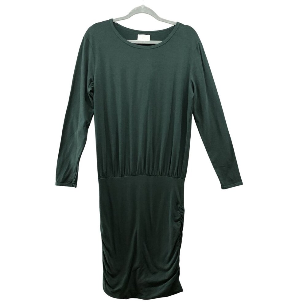 Hush UK Bodycon Long Sleeve T Shirt‎ Dress Women S Green Ruched Modal Blend
